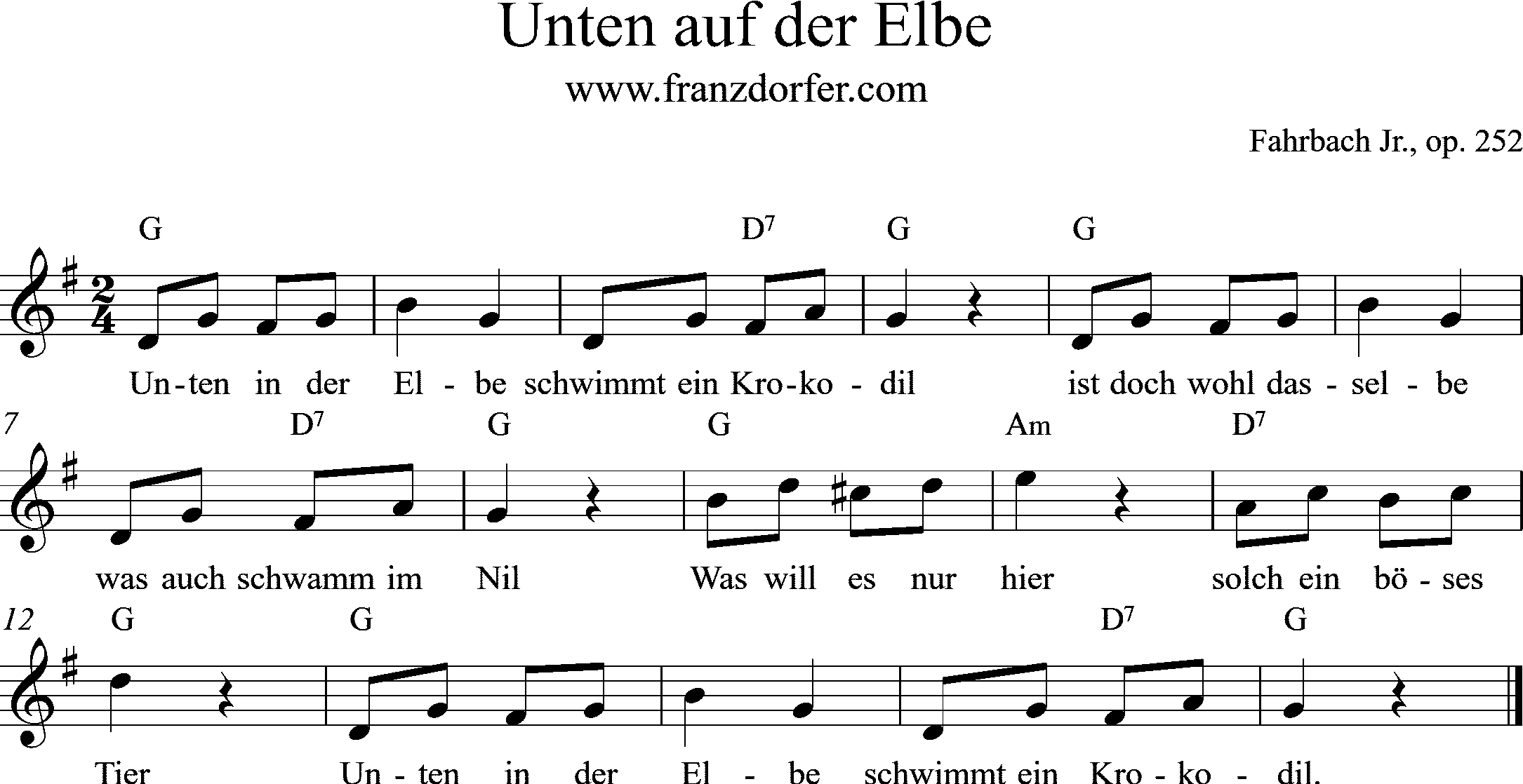 Noten, Unter auf der Elbe, G-Dur, Flotter Studio, Fahrbach